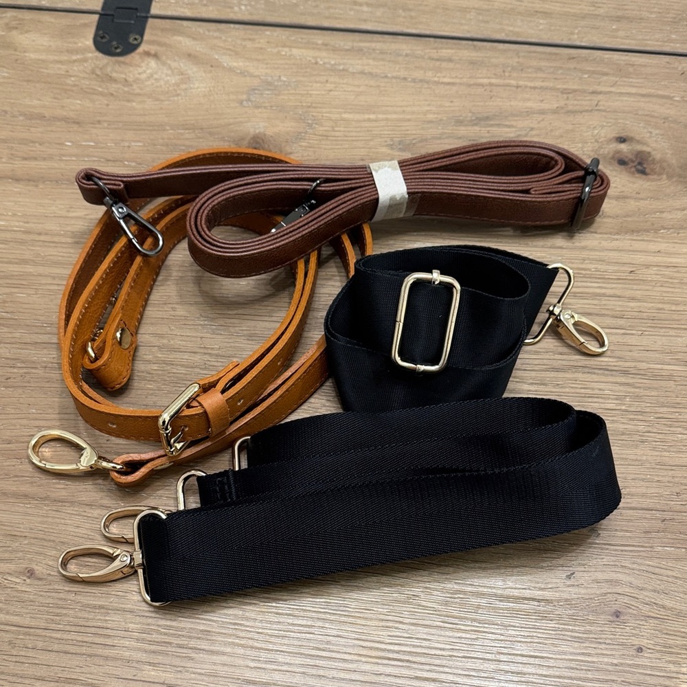 Crossbody Strap Bundle of 4 Brown, Cognac, 2 Black Canvas New!